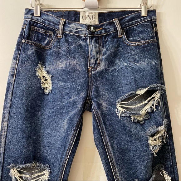 One Teaspoon Awesome Baggies Blue Distressed Jeans 27 - Picture 3 of 12
